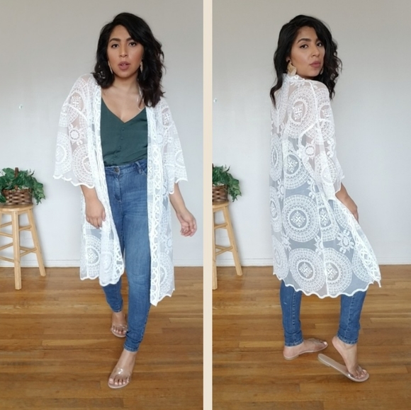 CON CALMA WHITE EMBROIDERED KIMONO CARDIGAN - Picture 6 of 10